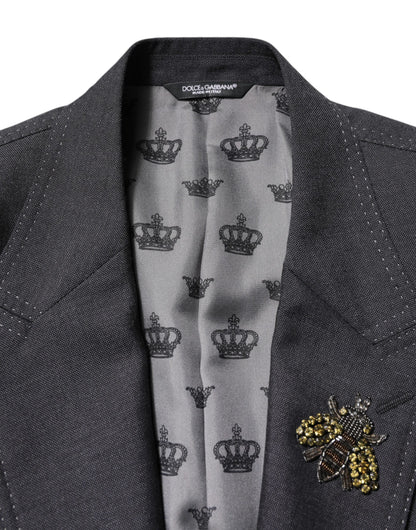 Dolce &amp; Gabbana Dunkelgrauer SICILIA-Mantelblazer mit Bienenstickerei