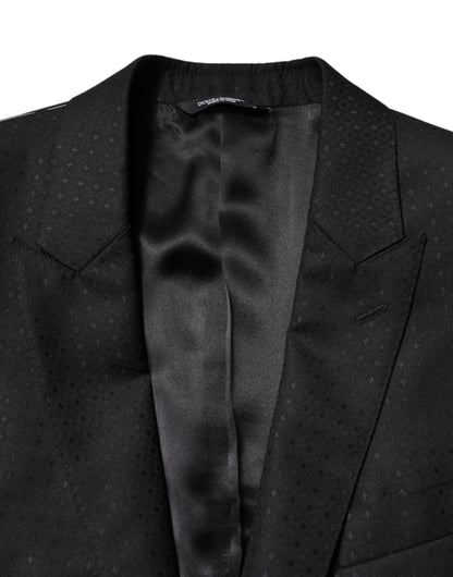 Dolce &amp; Gabbana – Schwarzer, einreihiger, zweiteiliger Jacquard-Anzug