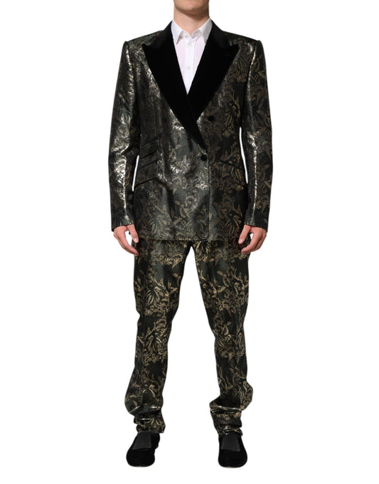 Dolce &amp; Gabbana – Zweiteiliger Anzug aus Jacquard-Seide mit Metallic-Blumenmuster