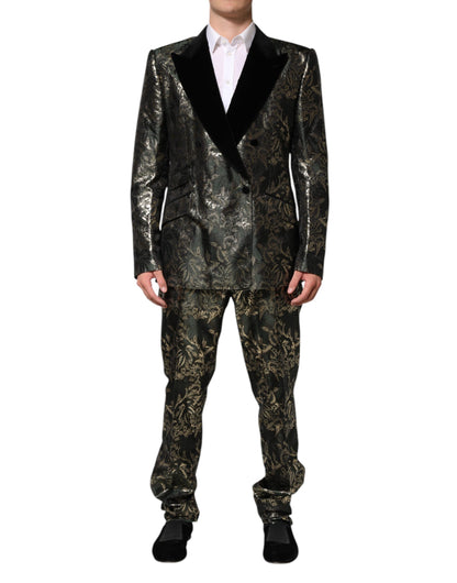 Dolce &amp; Gabbana – Zweiteiliger Anzug aus Jacquard-Seide mit Metallic-Blumenmuster