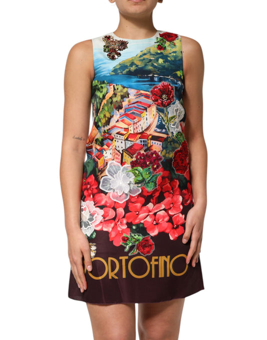 Dolce &amp; Gabbana – Mehrfarbiges, mit Kristallen verziertes A-Linien-Minikleid