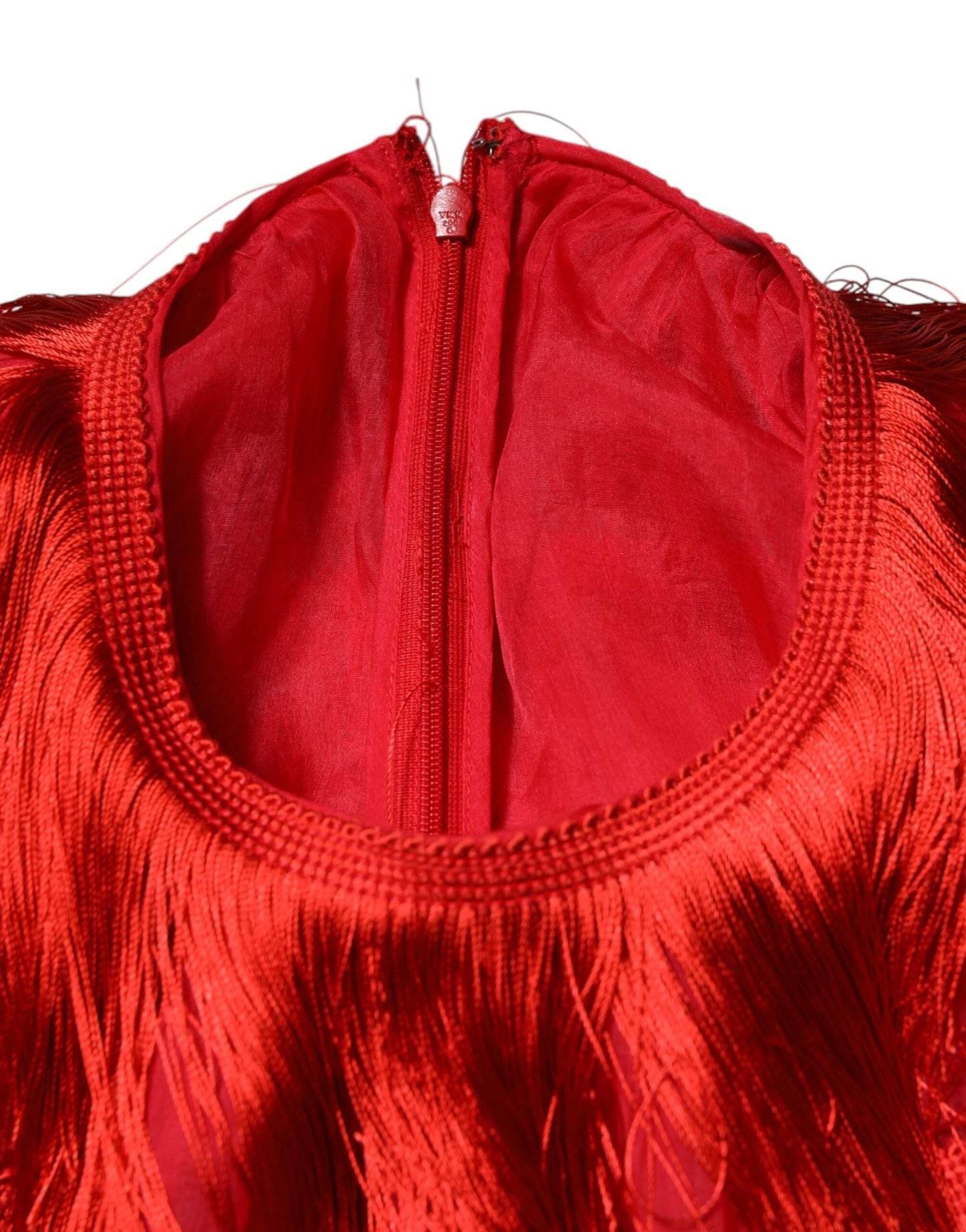 Dolce &amp; Gabbana Red Silk Tiers Fringe Shift Knee Length Dress