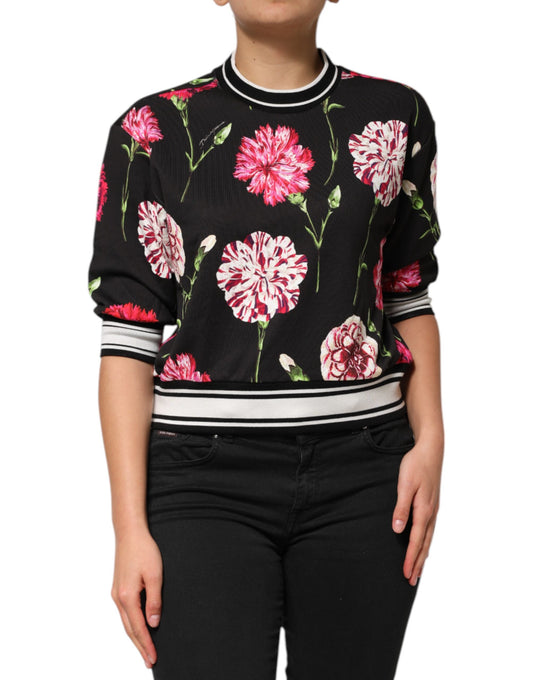 Dolce &amp; Gabbana – Schwarzes Baumwolloberteil mit kurzen Ärmeln und Blumenmuster