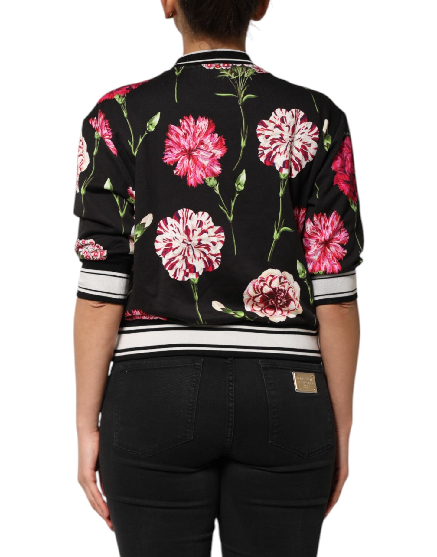 Dolce &amp; Gabbana – Schwarzes Baumwolloberteil mit kurzen Ärmeln und Blumenmuster