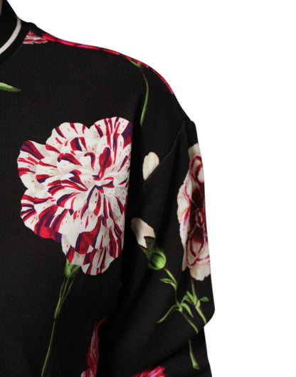Dolce &amp; Gabbana – Schwarzes Baumwolloberteil mit kurzen Ärmeln und Blumenmuster