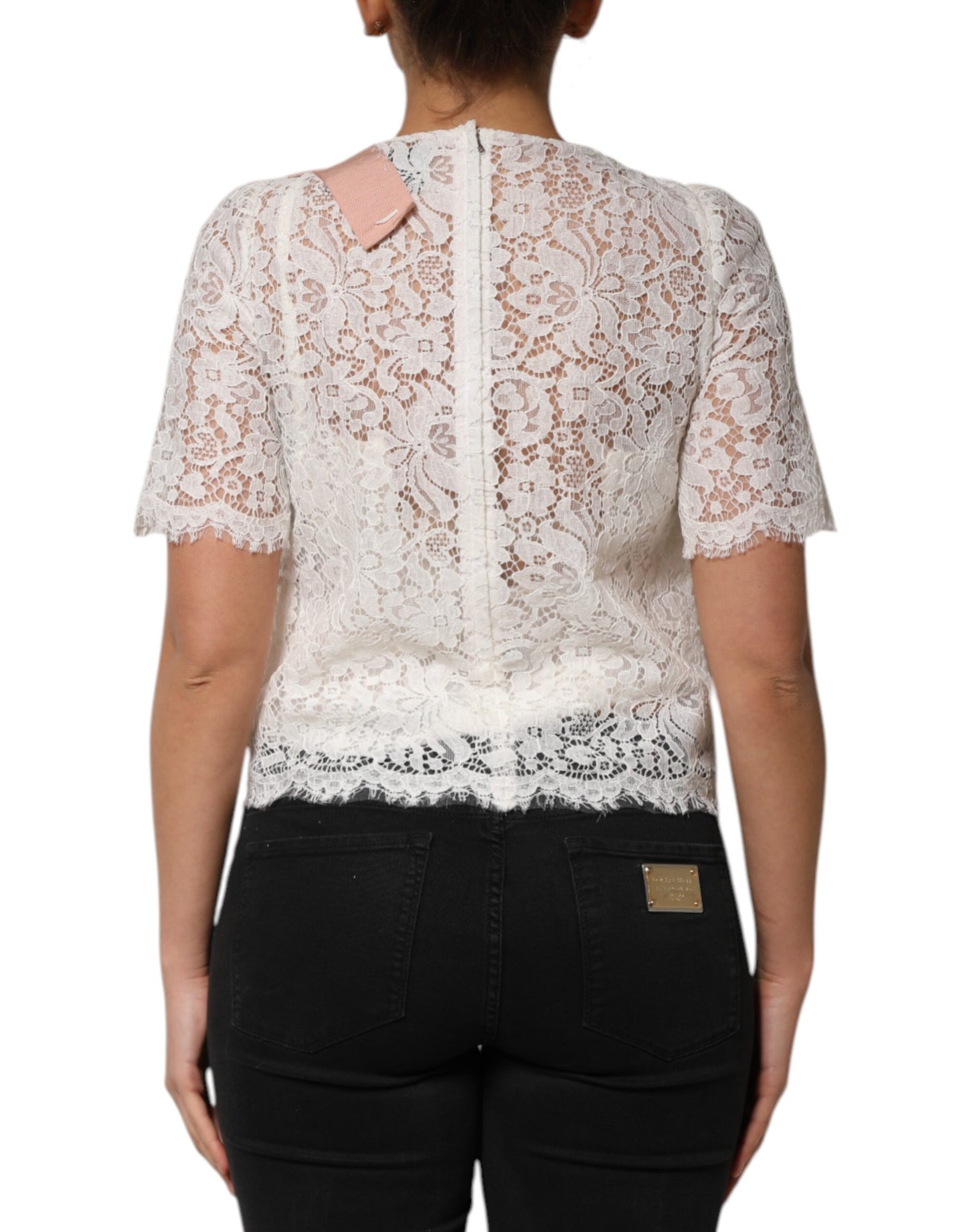 Dolce &amp; Gabbana – Weiße Bluse mit Blumenspitze und kurzen Ärmeln