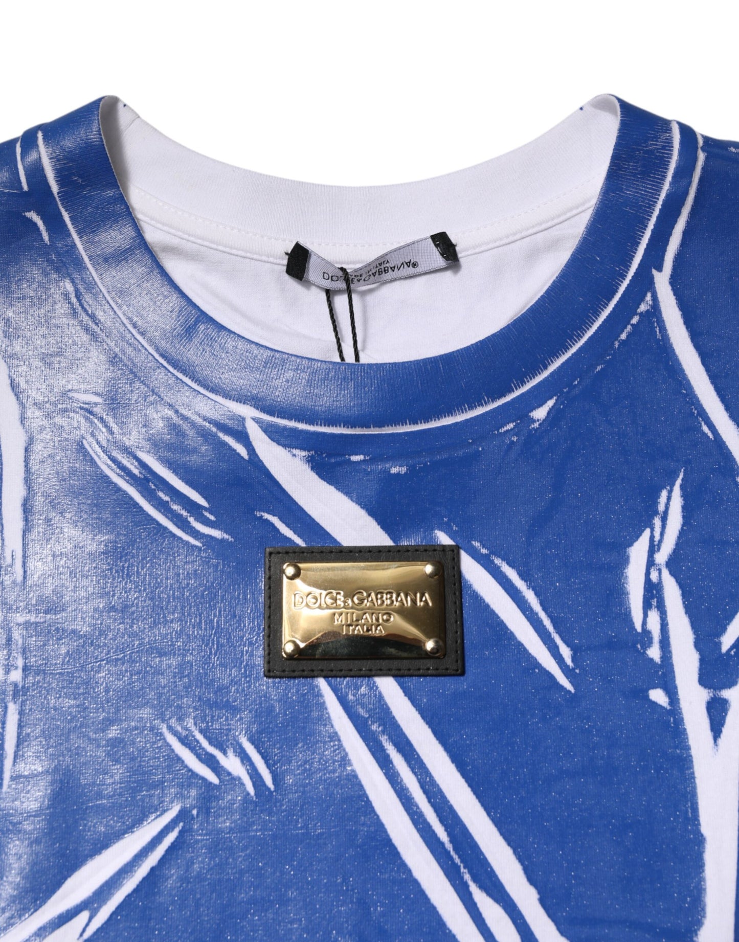Dolce &amp; Gabbana Damen-Tanktop mit Logo-Plakette aus blau-weißer Baumwolle