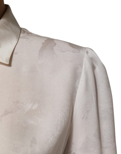 Dolce &amp; Gabbana – Weißes Seidenhemd mit langen Ärmeln und Kragen