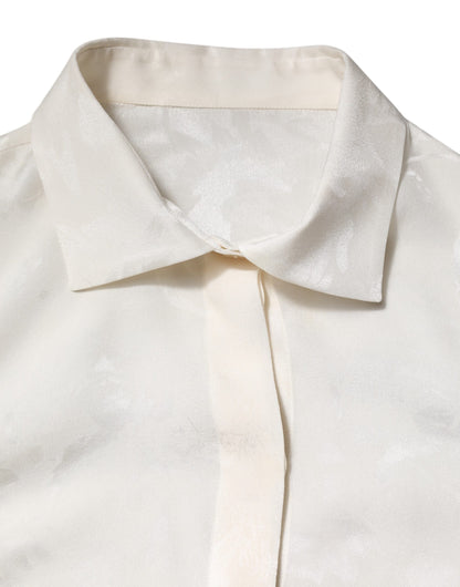 Dolce &amp; Gabbana – Weißes Seidenhemd mit langen Ärmeln und Kragen