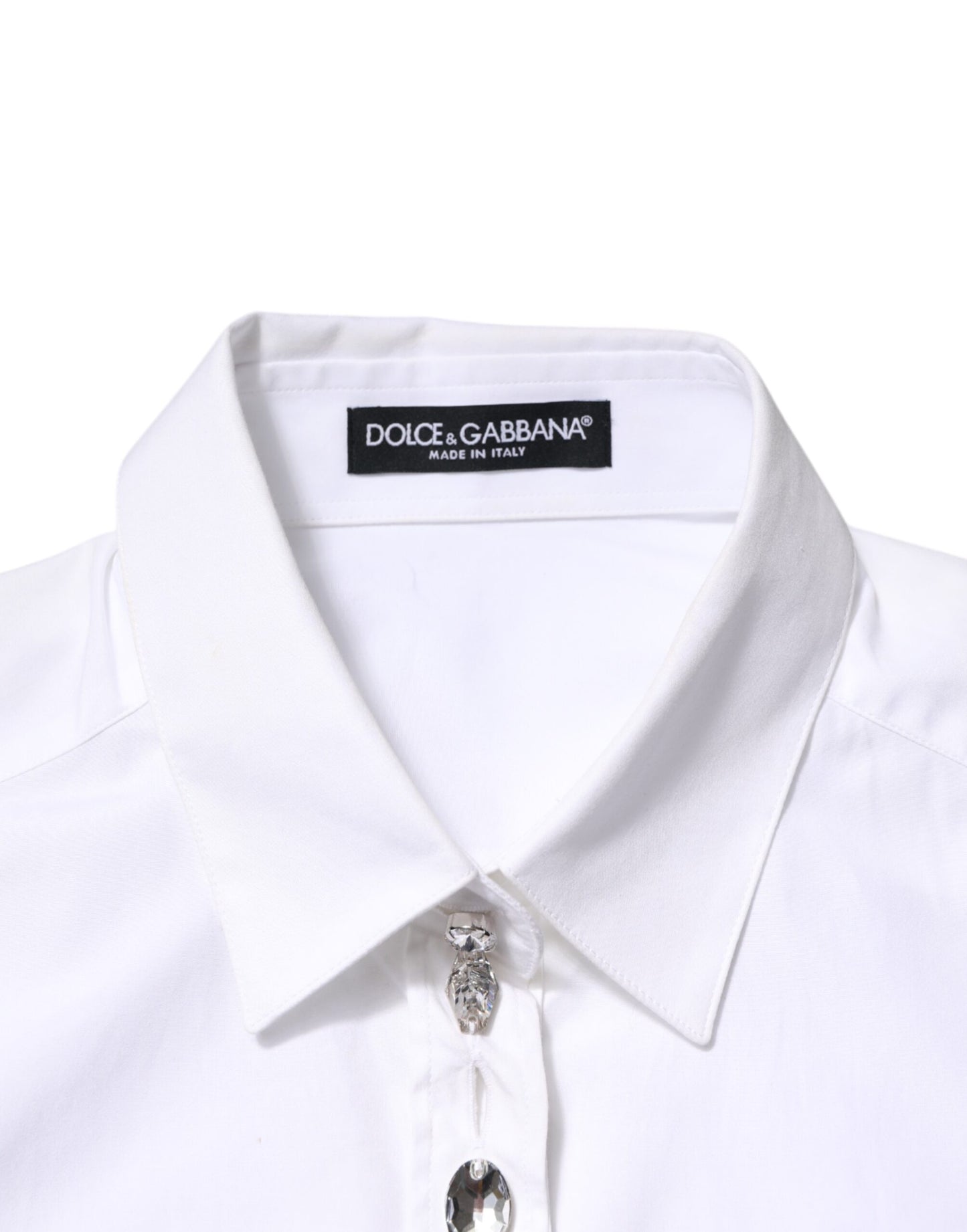 Dolce &amp; Gabbana – Weißes Hemdoberteil mit Kristallverzierung und Kragen