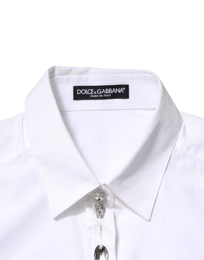 Dolce &amp; Gabbana – Weißes Hemdoberteil mit Kristallverzierung und Kragen