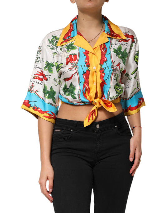 Dolce &amp; Gabbana – Kurzes Blusentop aus mehrfarbiger Chili-Seide