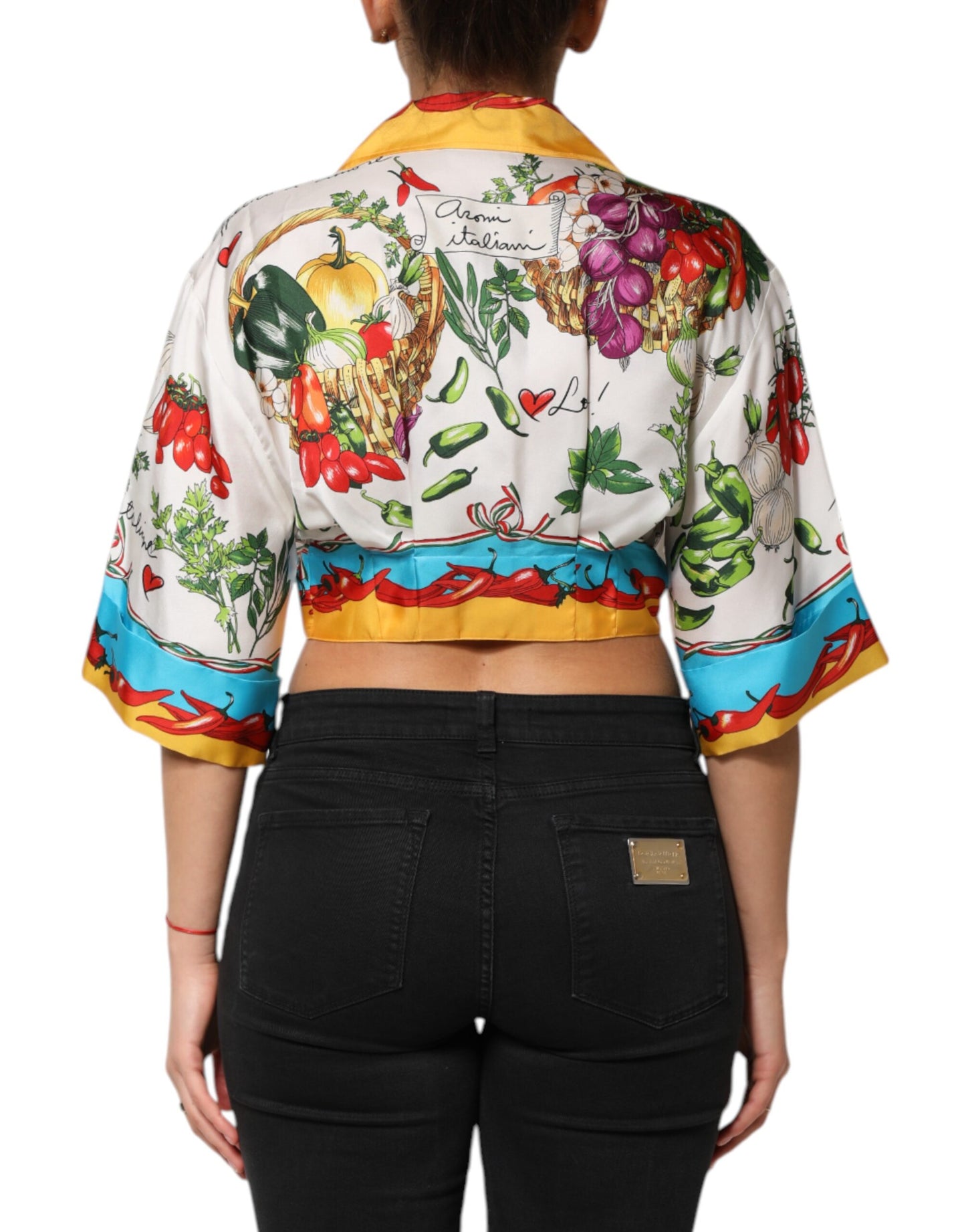 Dolce &amp; Gabbana – Kurzes Blusentop aus mehrfarbiger Chili-Seide