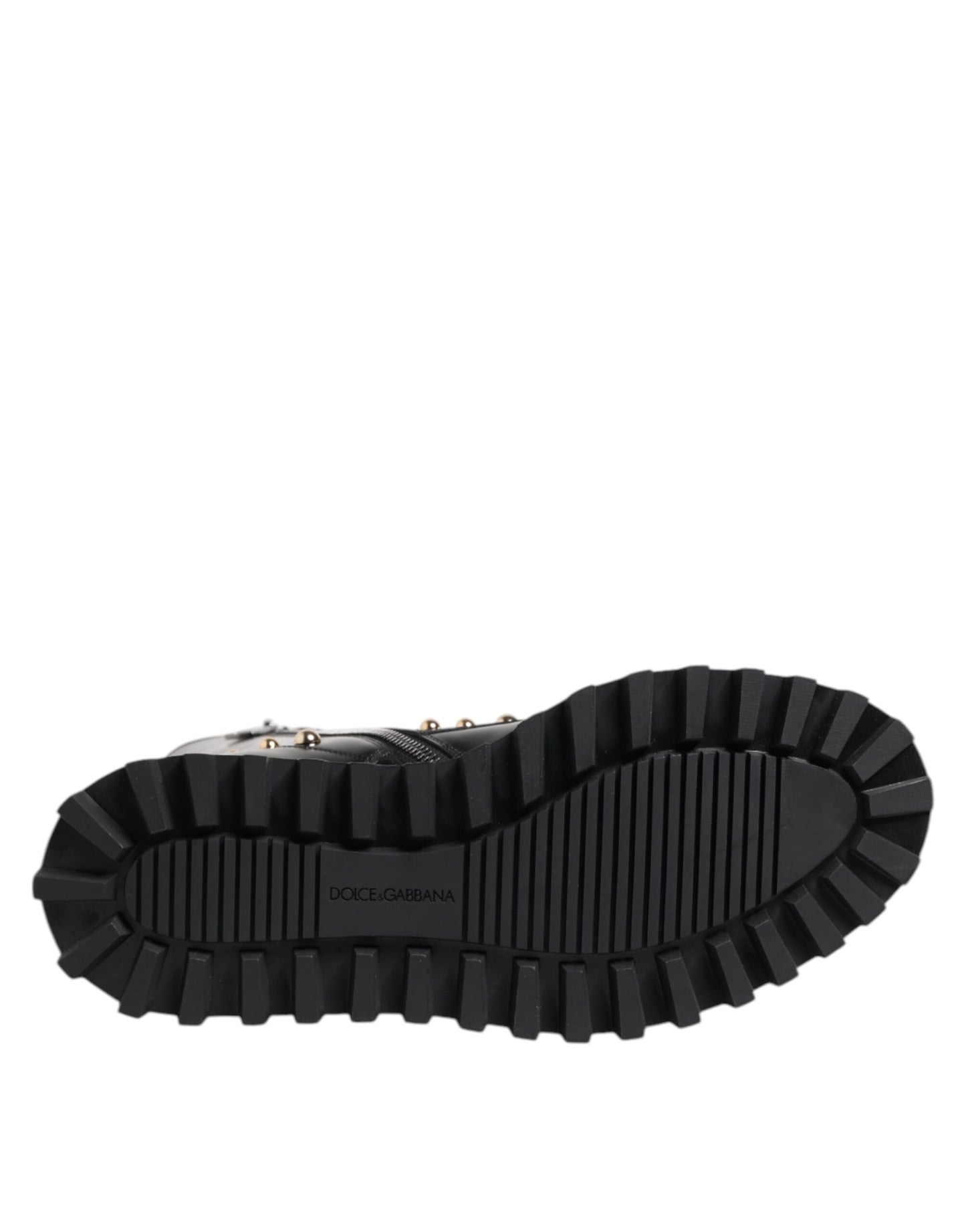 Dolce &amp; Gabbana Black Studded Lace Up Mid Calf Boots Shoes
