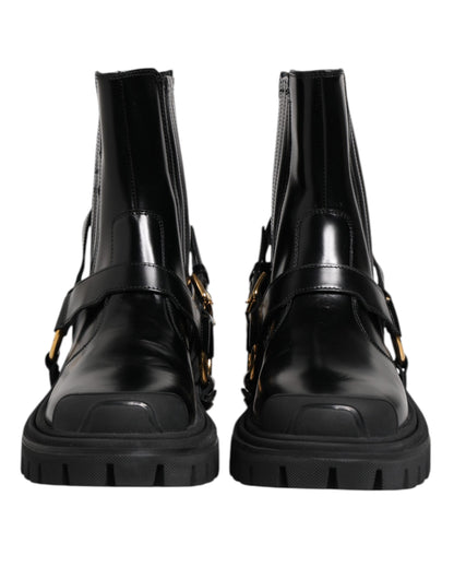 Dolce &amp; Gabbana Black Leather Chelsea Men Short Boots Shoes