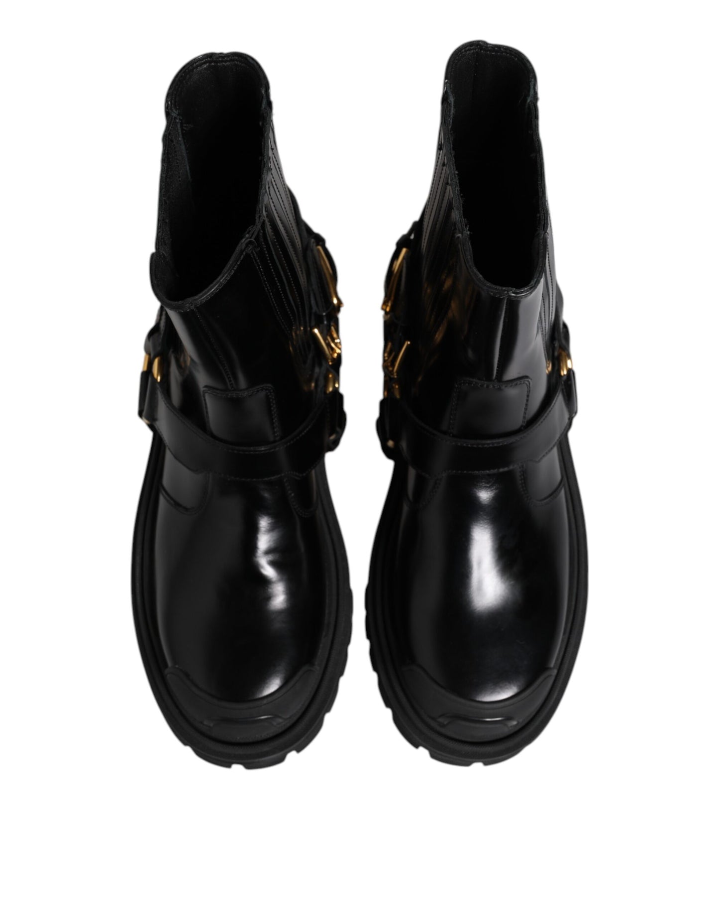Dolce &amp; Gabbana Black Leather Chelsea Men Short Boots Shoes