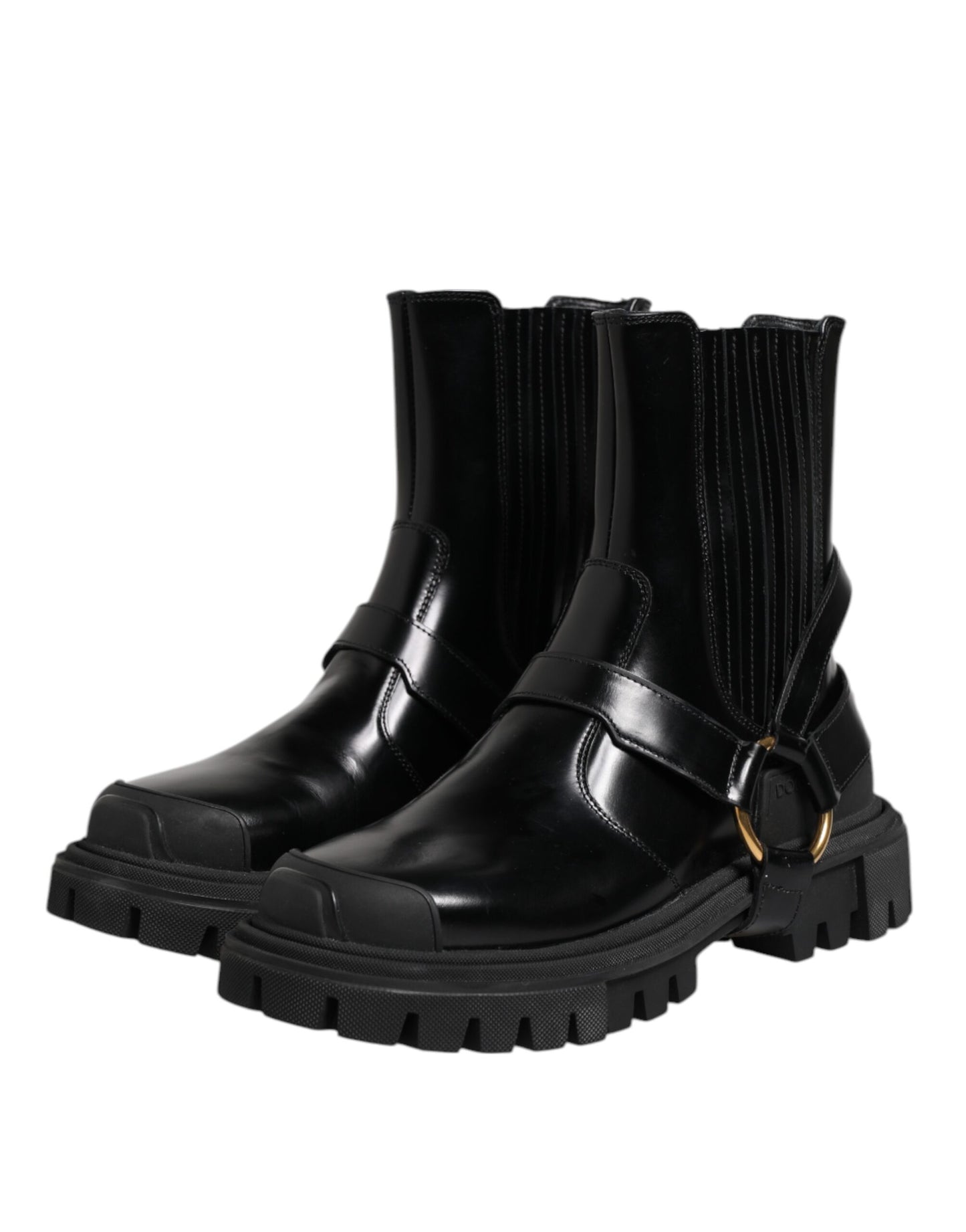 Dolce &amp; Gabbana Black Leather Chelsea Men Short Boots Shoes