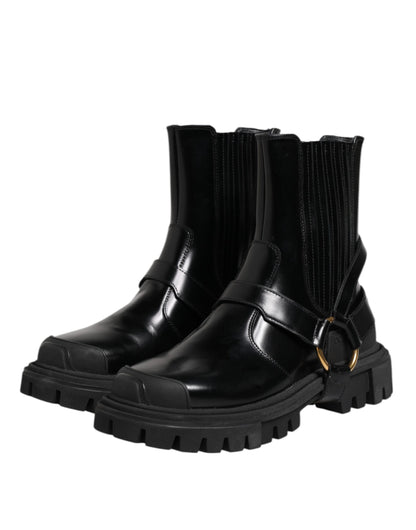 Dolce &amp; Gabbana Black Leather Chelsea Men Short Boots Shoes