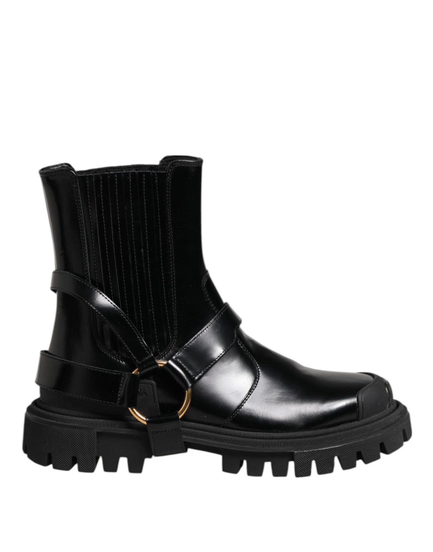 Dolce &amp; Gabbana Black Leather Chelsea Men Short Boots Shoes
