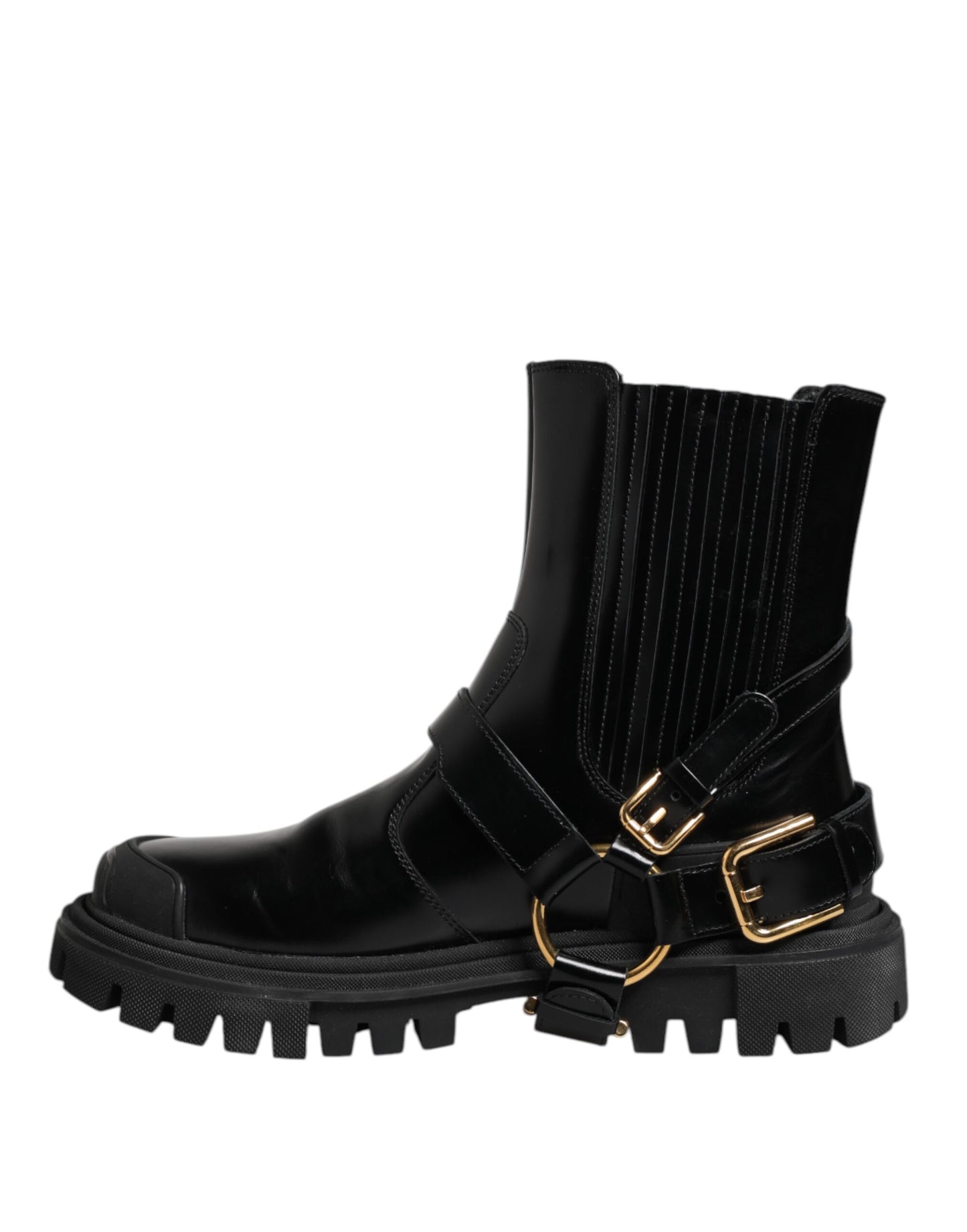 Dolce &amp; Gabbana Black Leather Chelsea Men Short Boots Shoes