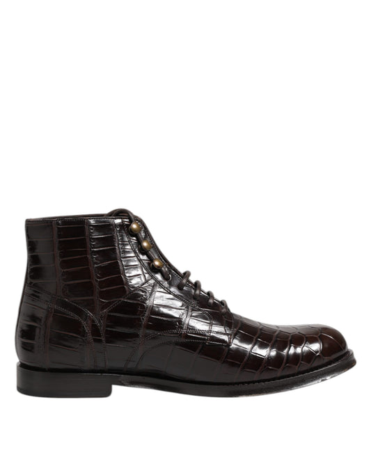 Dolce &amp; Gabbana – Kurze Stiefel mit Schnürung aus dunkelbraunem Leder