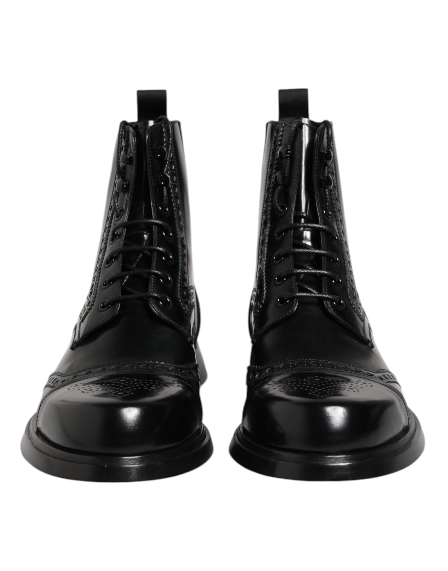 Dolce &amp; Gabbana Black Leather Lace Up Mid Calf Boots Shoes