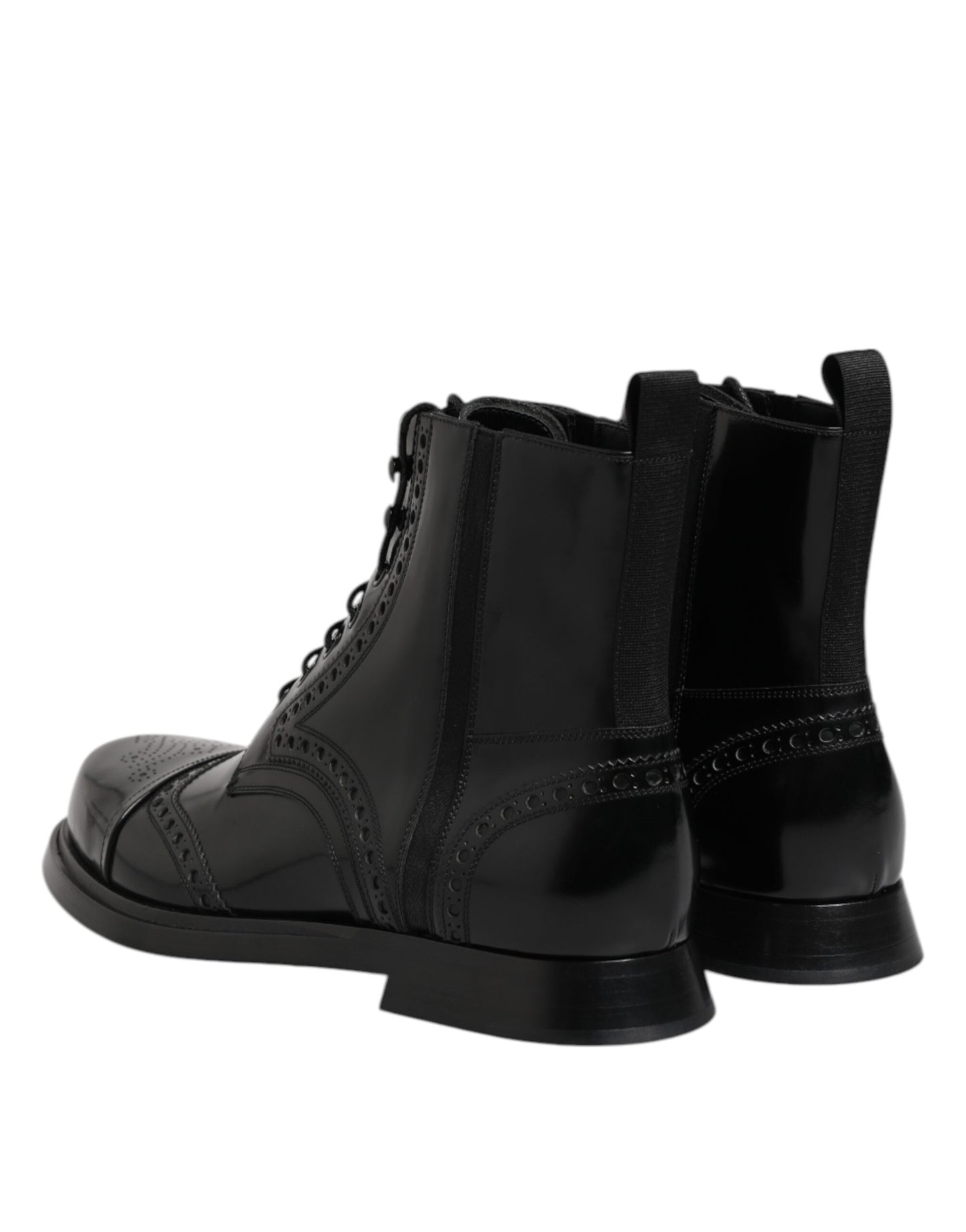 Dolce &amp; Gabbana Black Leather Lace Up Mid Calf Boots Shoes