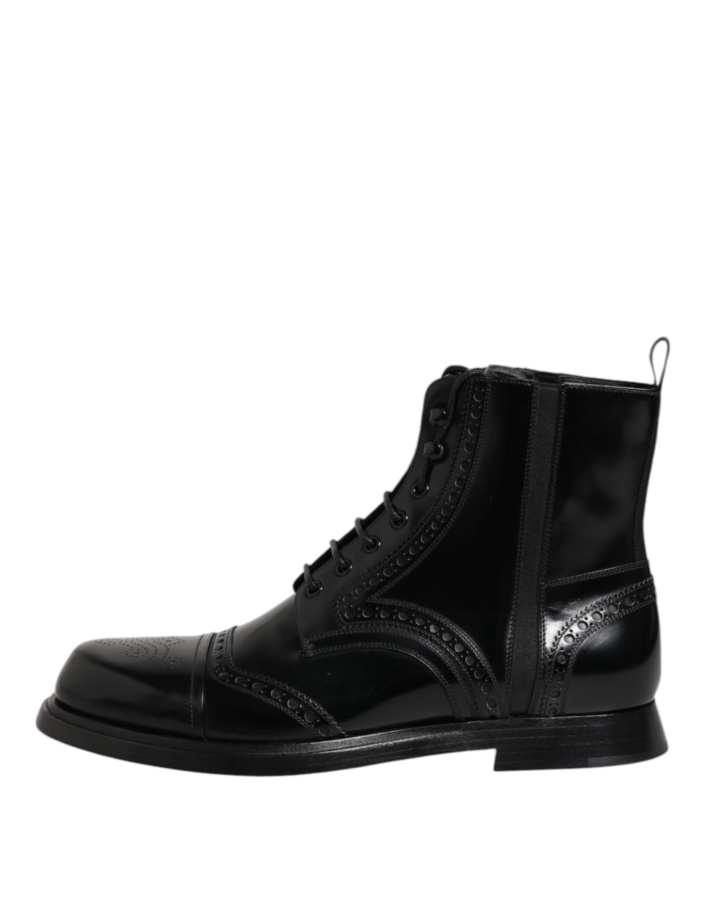 Dolce &amp; Gabbana Black Leather Lace Up Mid Calf Boots Shoes