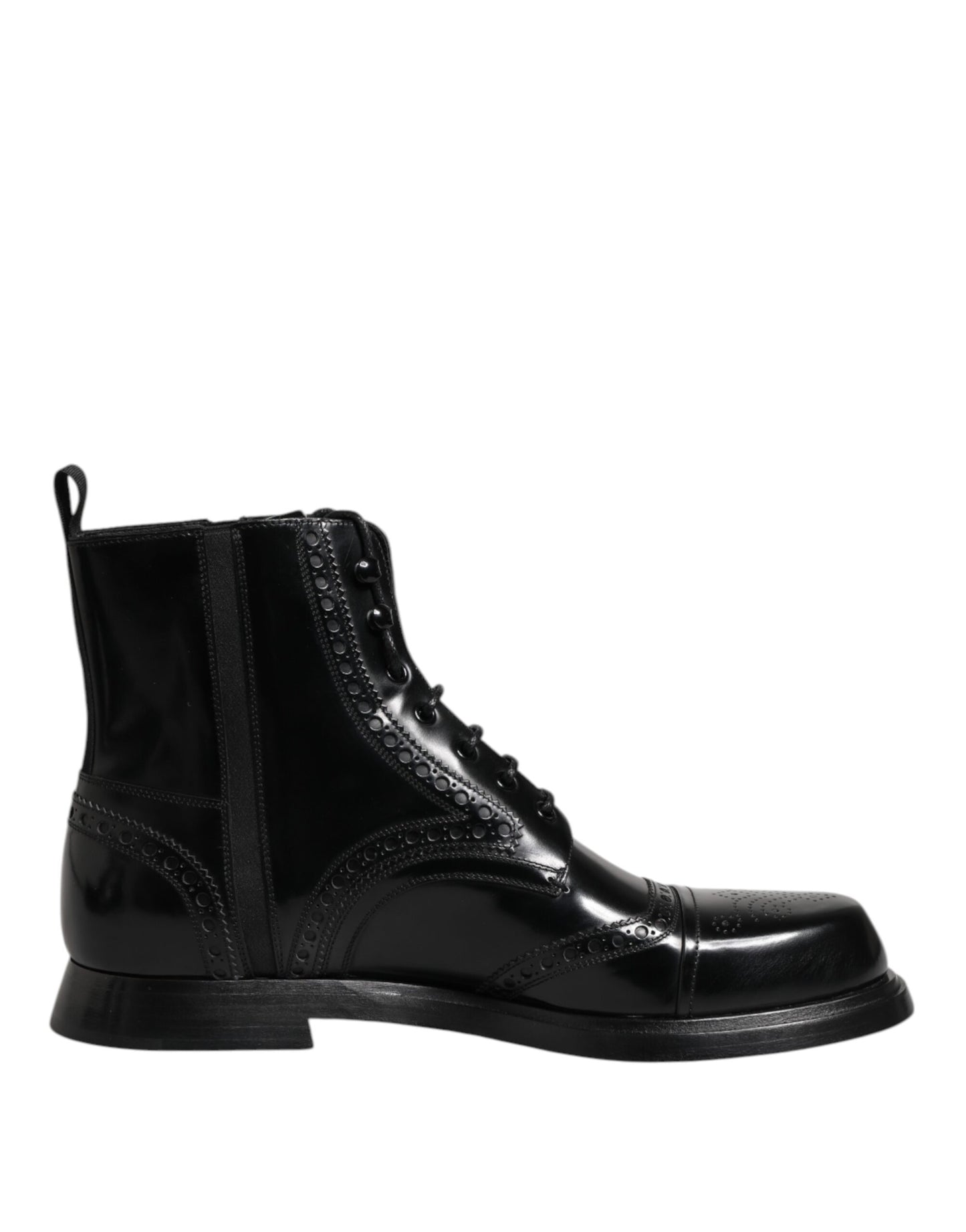 Dolce &amp; Gabbana Black Leather Lace Up Mid Calf Boots Shoes