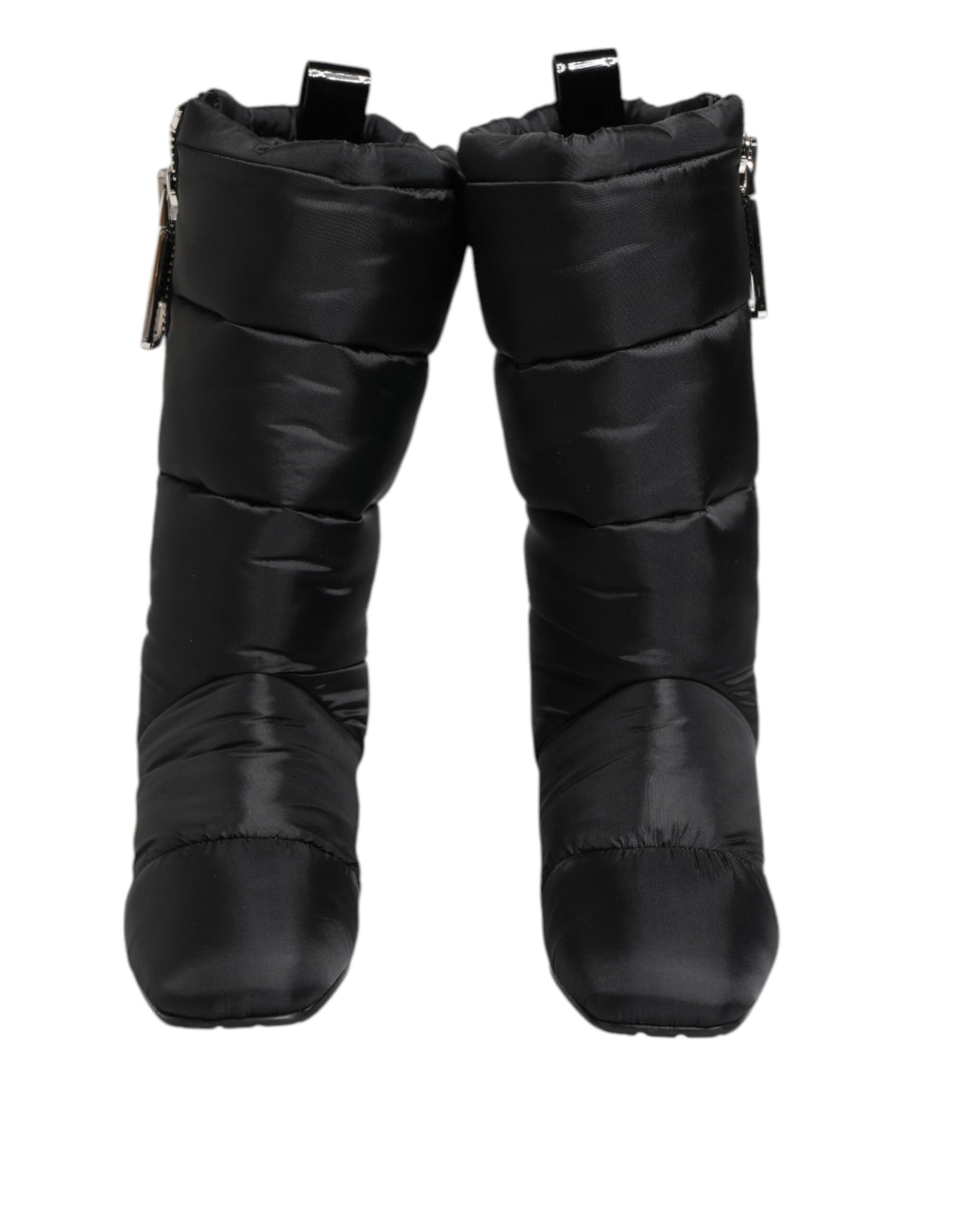 Dolce &amp; Gabbana Black Padded Mid Calf Logo Heel Boots Shoes