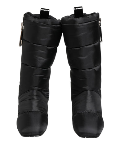 Dolce &amp; Gabbana Black Padded Mid Calf Logo Heel Boots Shoes