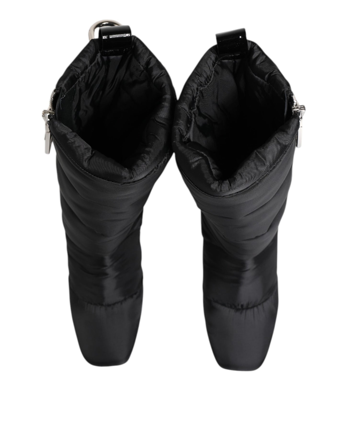 Dolce &amp; Gabbana Black Padded Mid Calf Logo Heel Boots Shoes