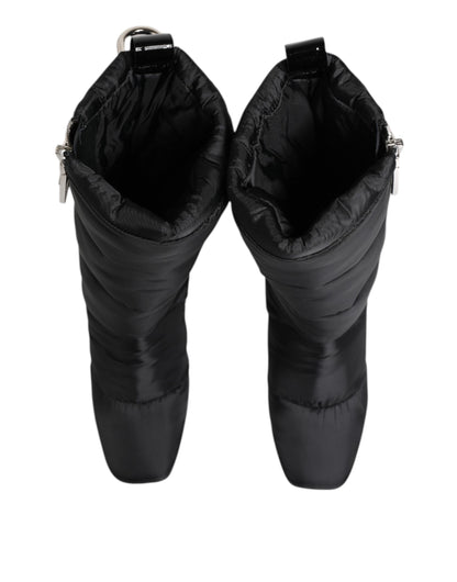 Dolce &amp; Gabbana Black Padded Mid Calf Logo Heel Boots Shoes