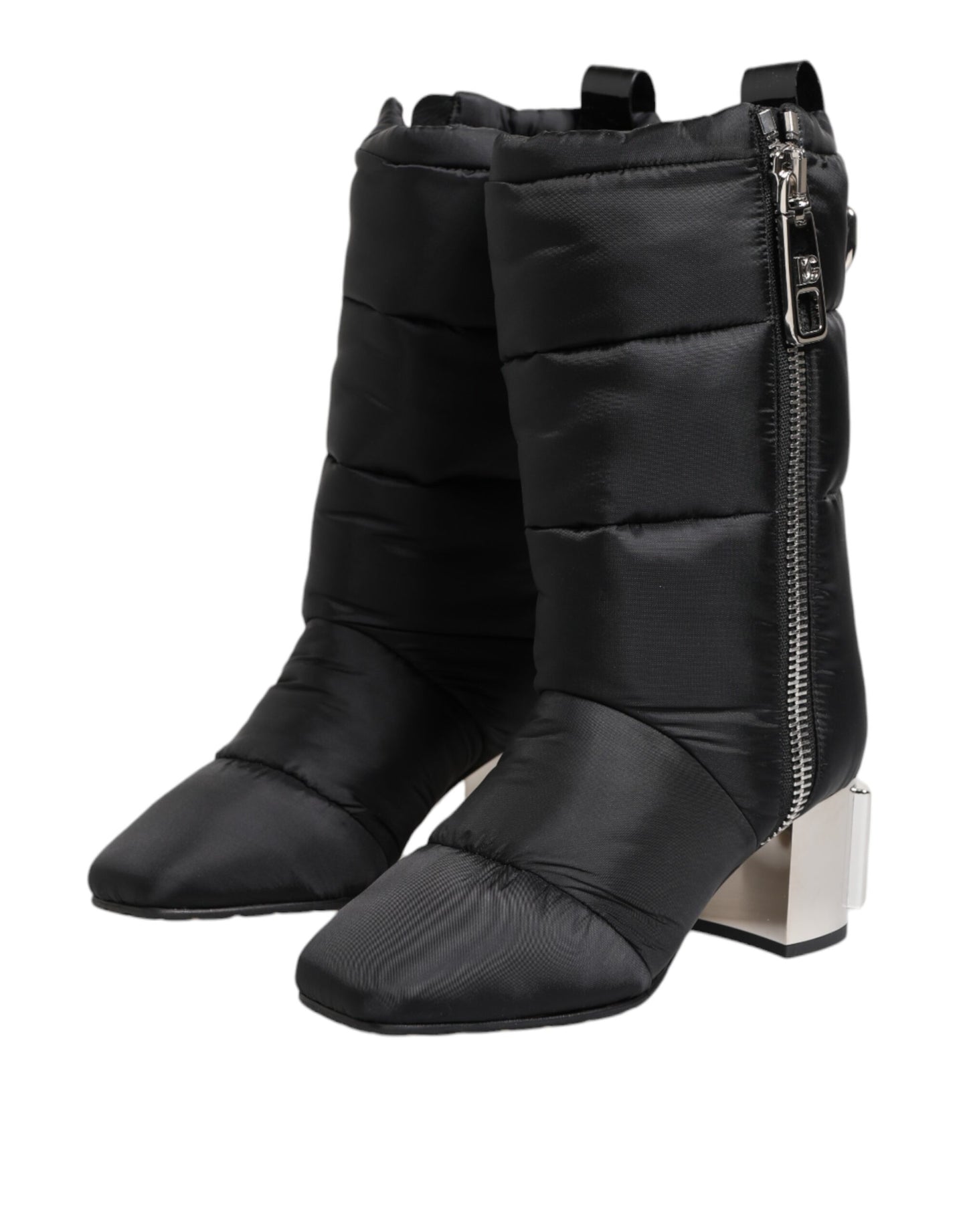 Dolce &amp; Gabbana Black Padded Mid Calf Logo Heel Boots Shoes