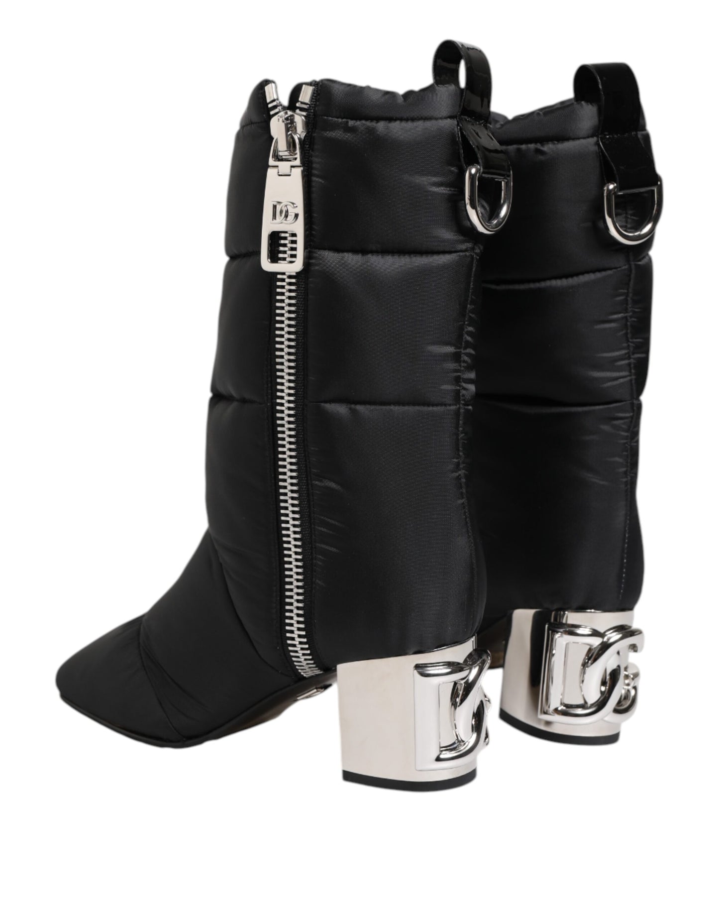 Dolce &amp; Gabbana Black Padded Mid Calf Logo Heel Boots Shoes
