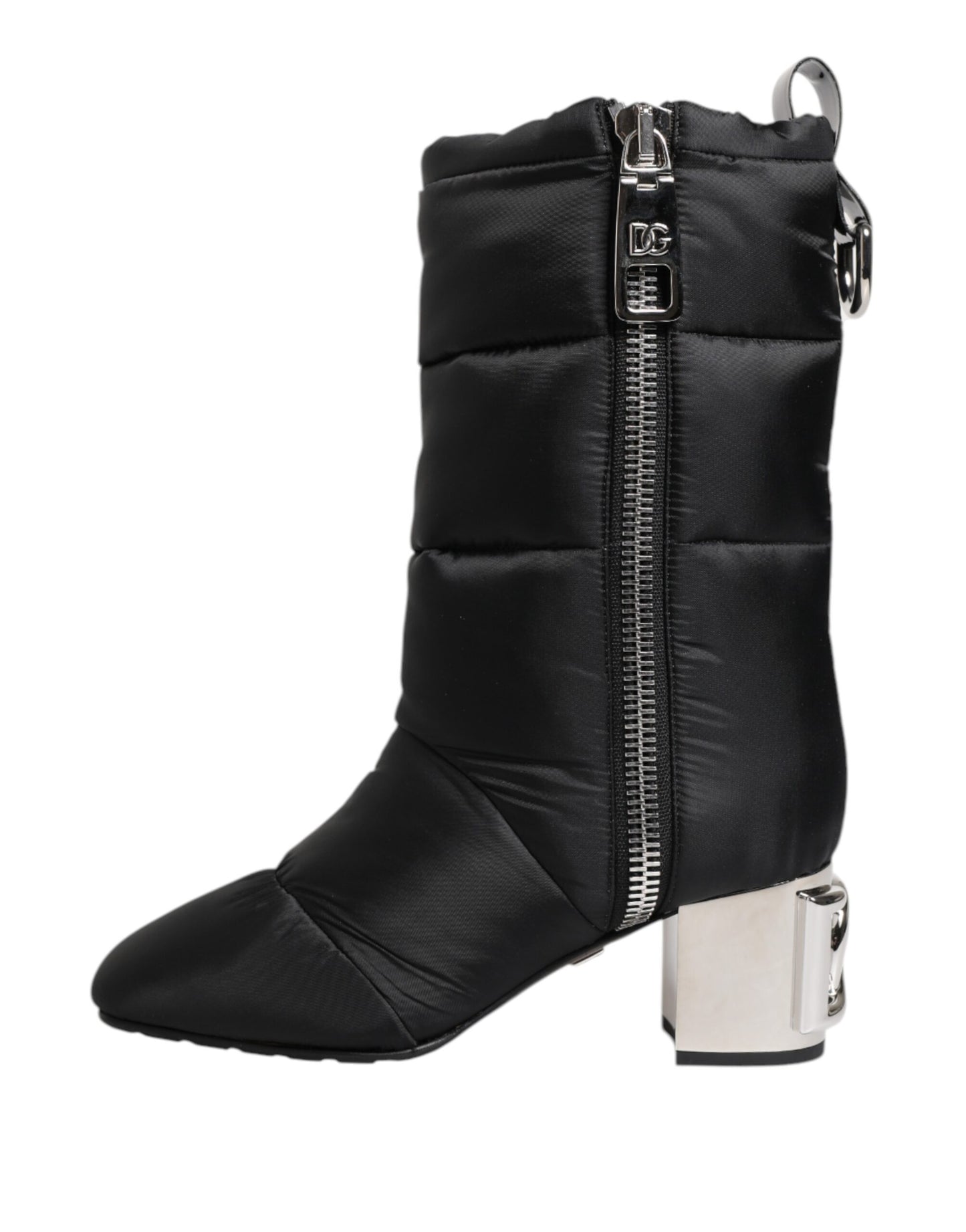 Dolce &amp; Gabbana Black Padded Mid Calf Logo Heel Boots Shoes