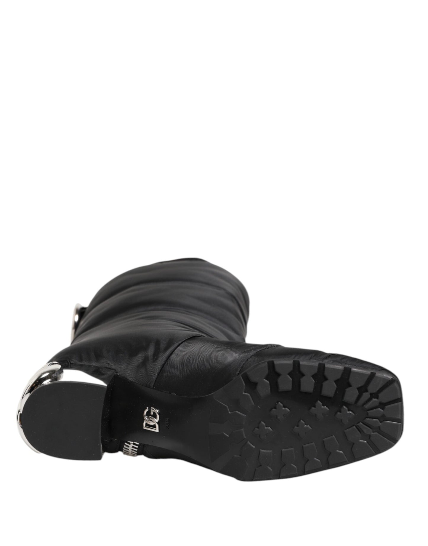 Dolce &amp; Gabbana Black Padded Mid Calf Logo Heel Boots Shoes