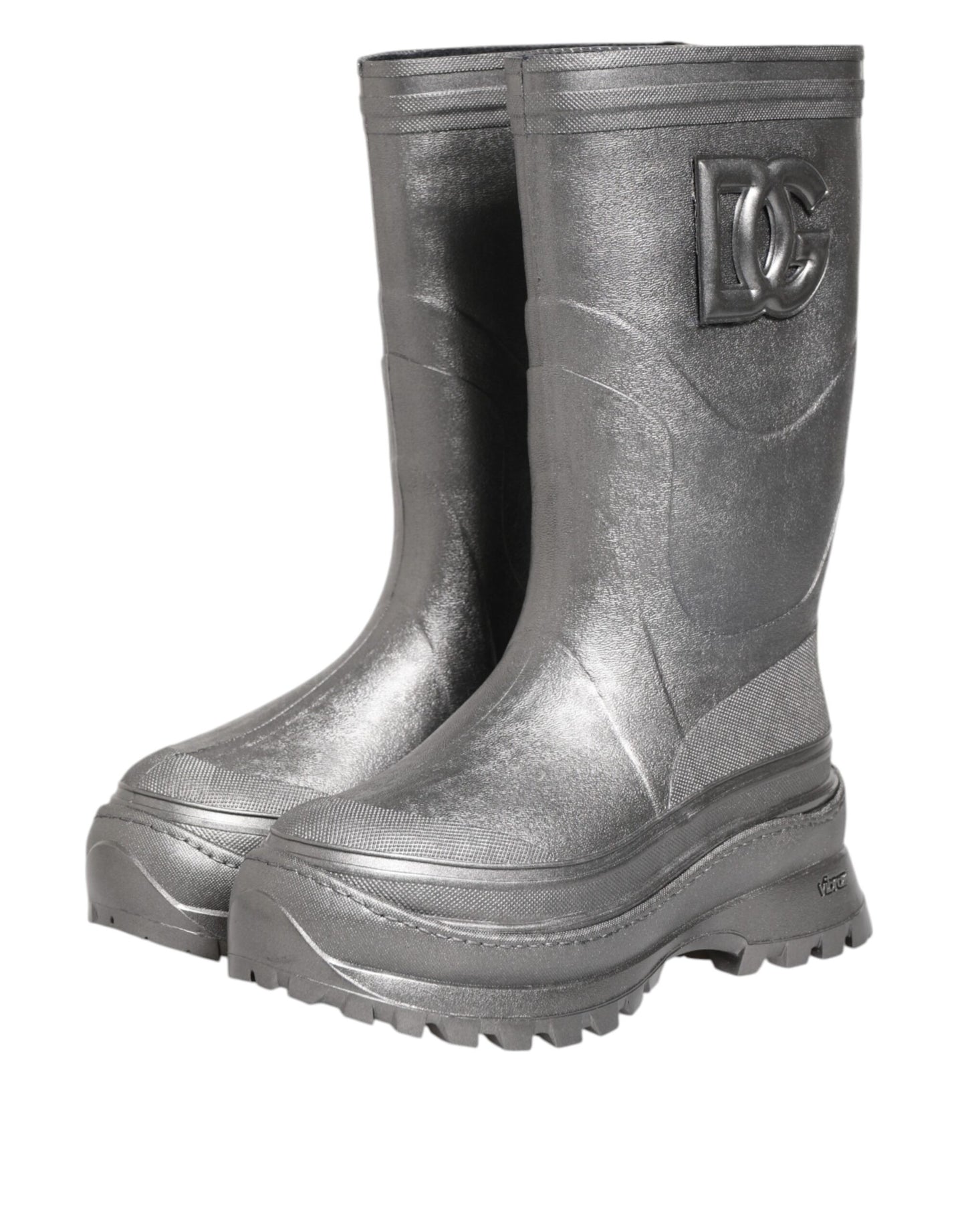 Dolce &amp; Gabbana Metallic Silber Pull On Regenstiefel Schuhe