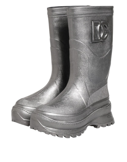 Dolce &amp; Gabbana Metallic Silber Pull On Regenstiefel Schuhe