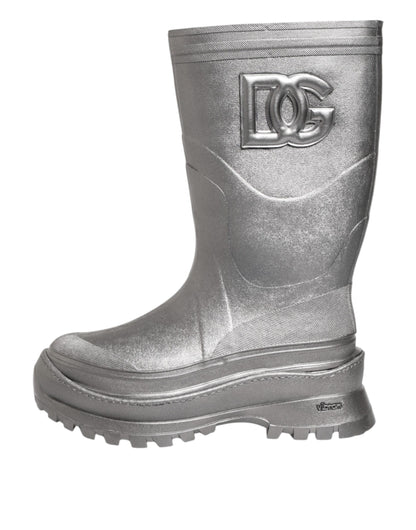 Dolce &amp; Gabbana Metallic Silber Pull On Regenstiefel Schuhe