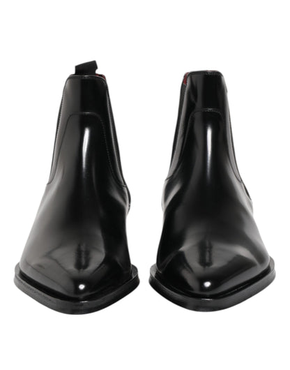 Dolce &amp; Gabbana Black Leather MILLENIALS Mid Calf Boots Shoes