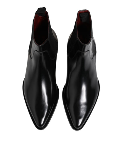 Dolce &amp; Gabbana Black Leather MILLENIALS Mid Calf Boots Shoes