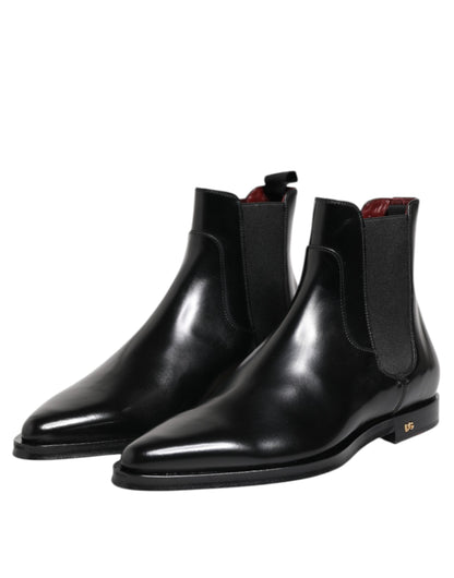 Dolce &amp; Gabbana Black Leather MILLENIALS Mid Calf Boots Shoes