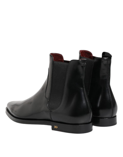 Dolce &amp; Gabbana Black Leather MILLENIALS Mid Calf Boots Shoes