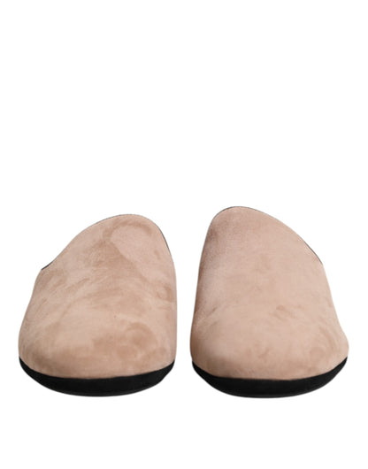 Dolce &amp; Gabbana – Flache Pantoletten aus Wildleder in Beige