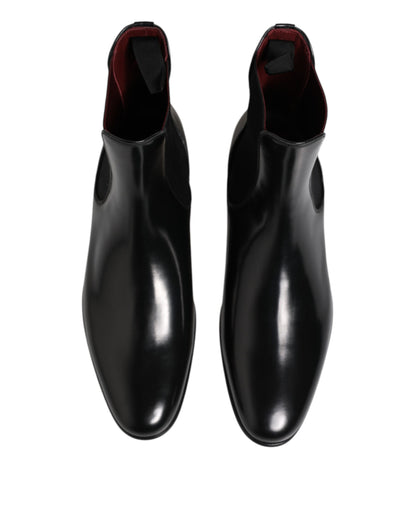 Dolce &amp; Gabbana Black Leather Slip On Mid Calf Boots Shoes