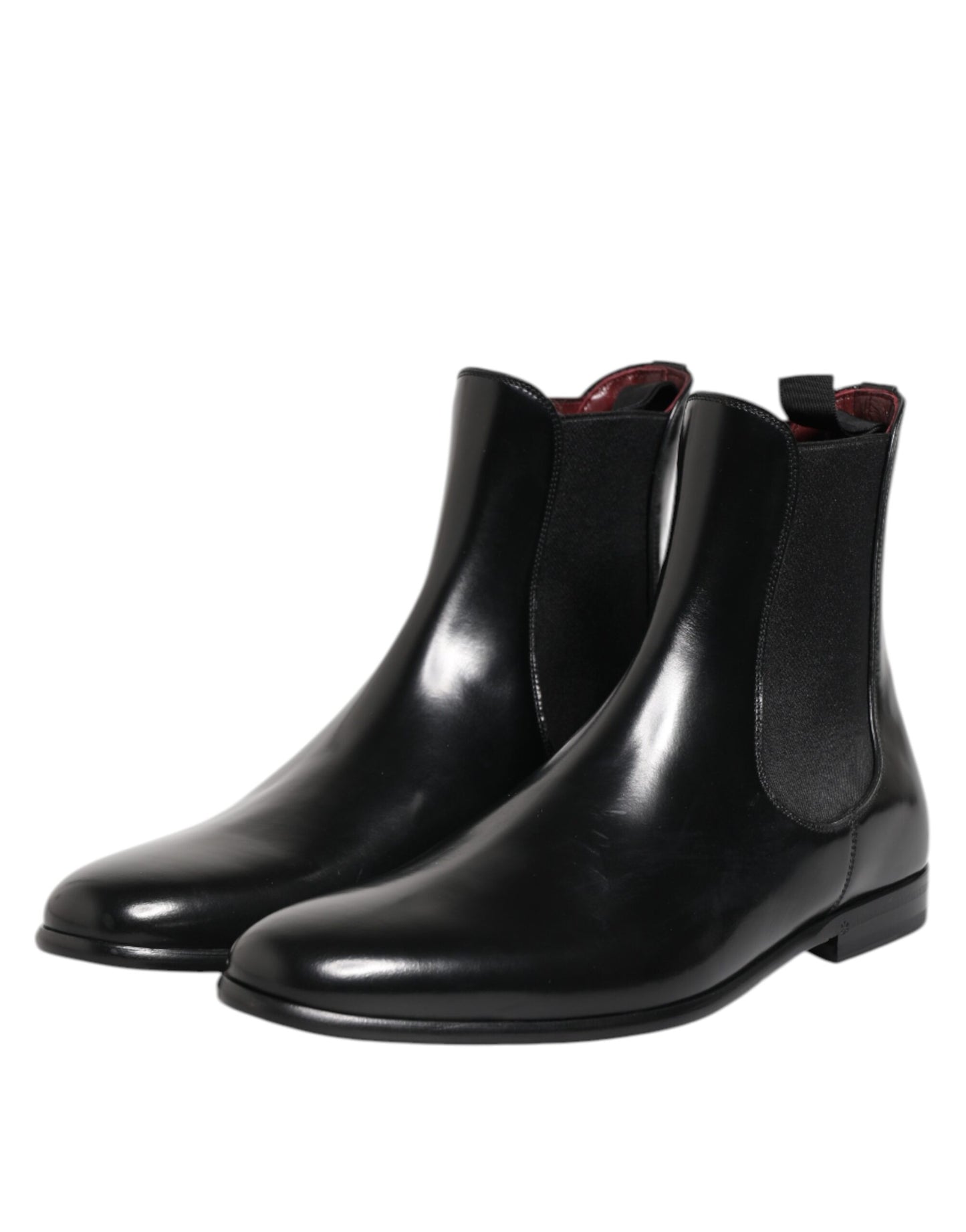 Dolce &amp; Gabbana Black Leather Slip On Mid Calf Boots Shoes