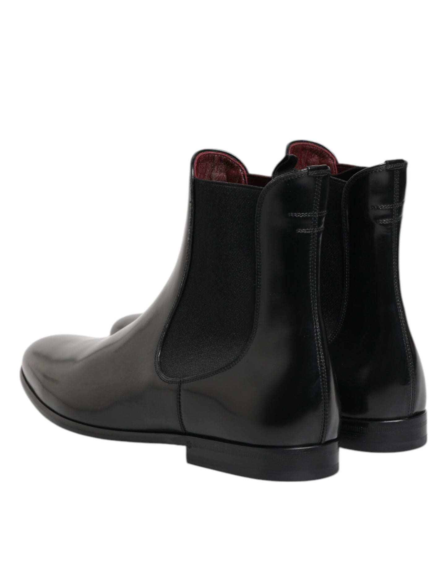 Dolce &amp; Gabbana Black Leather Slip On Mid Calf Boots Shoes
