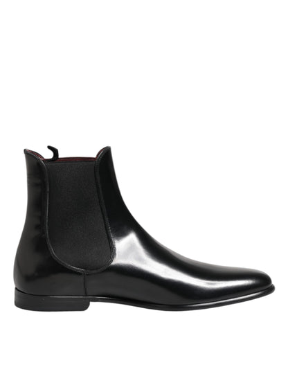 Dolce &amp; Gabbana Black Leather Slip On Mid Calf Boots Shoes