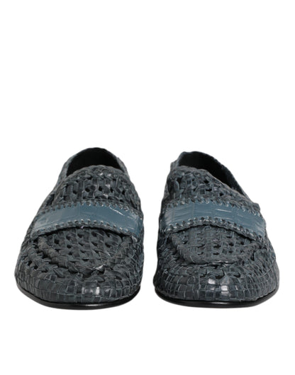 Dolce &amp; Gabbana – Blaue Slipper-Schuhe aus gewebtem Bast